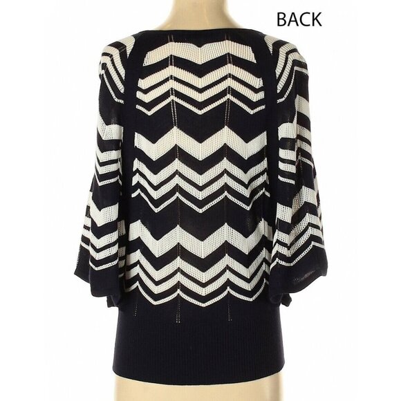 Size XS X-Small BOSTON PROPER NAVY CHEVRON BATWING SOFT KNIT TOP Shirt Blouse - Picture 2 of 6